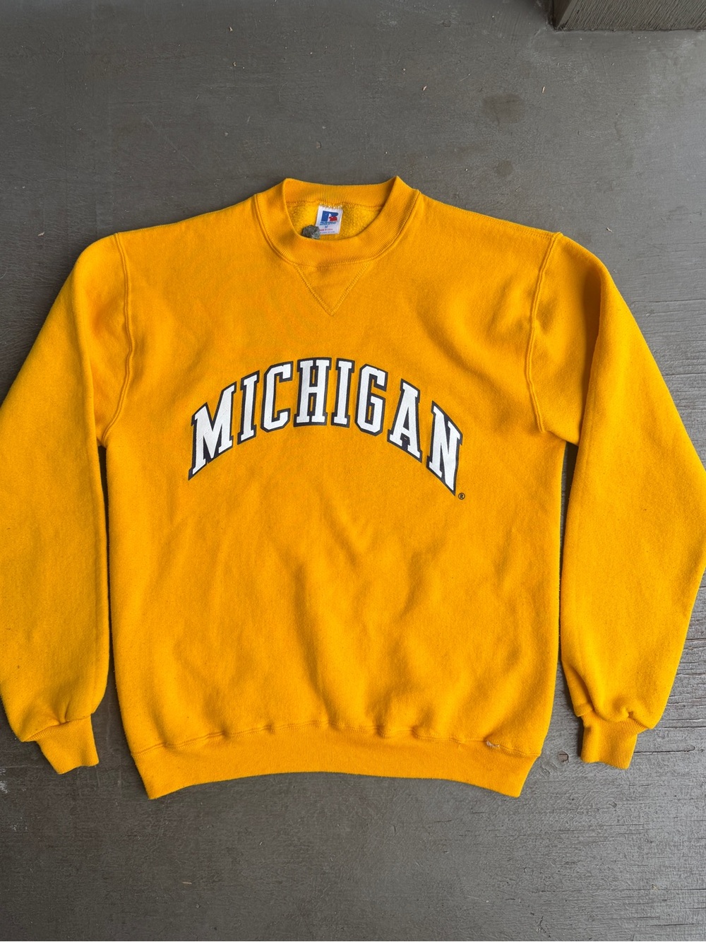 90s Russell Athletic Michigan Yellow Crewneck Sweatshirt Made in USA
